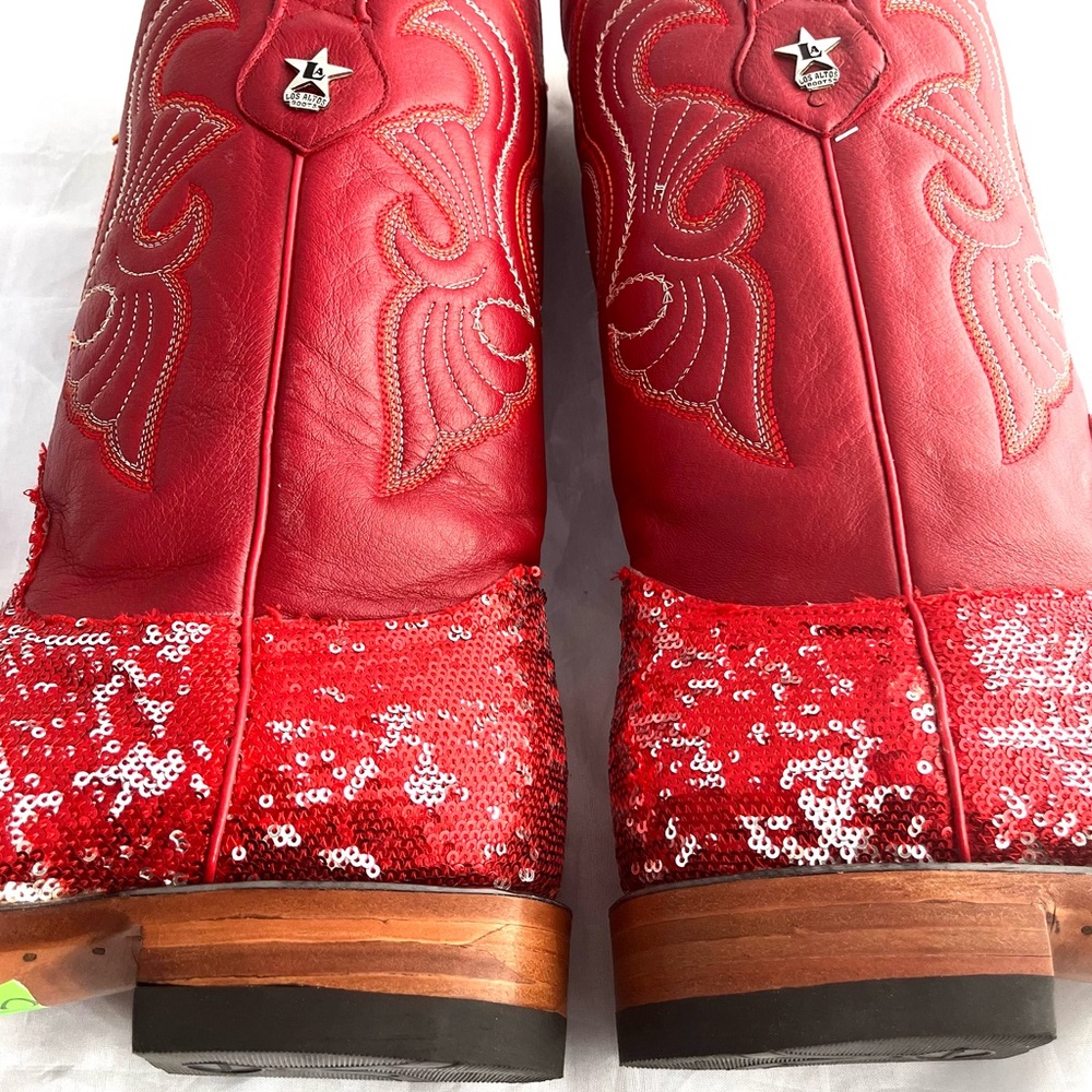 ♥️ Cowgirl Red Sequined Leather Los Altos Western women’s 12,5 Boots - Picture 9 of 13